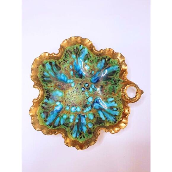 Vintage Trinket Dish Catchall Blue Green Signed Dated Studio Pottery 1973 - Picture 2 of 3